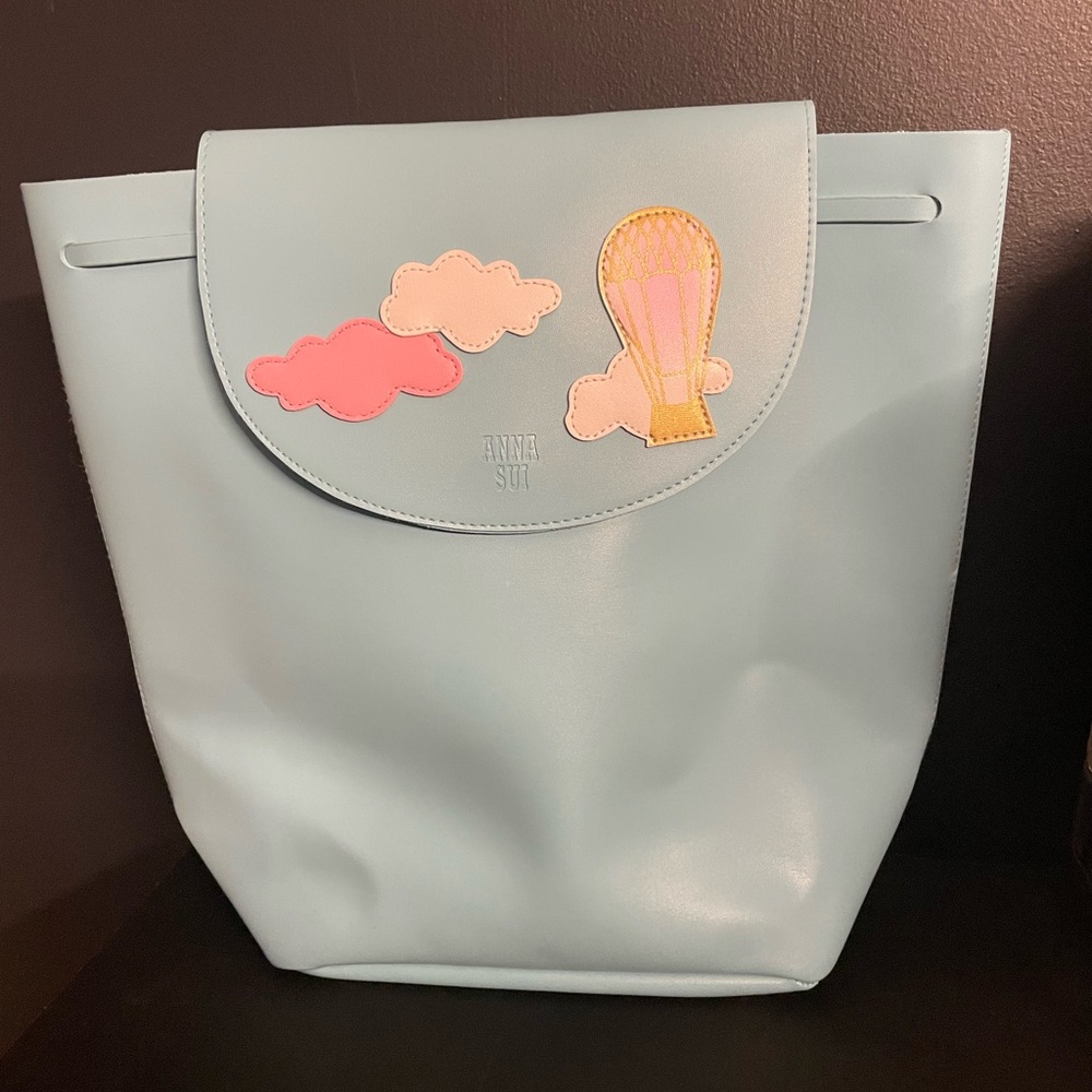 Anna Sui Sky Blue Backpack with Cloud and Balloon Design